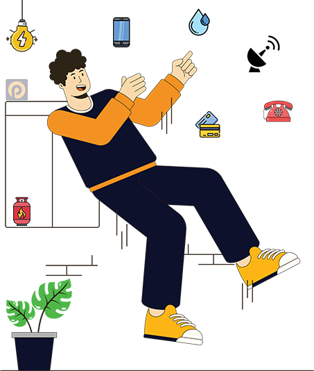 Illustration of a retailer completing a utility bill payment on Duepe